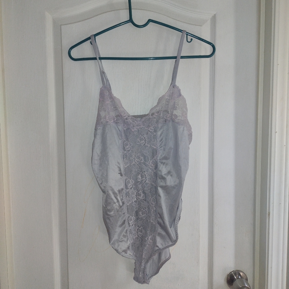 Vintage gray lace lingerie bodysuit